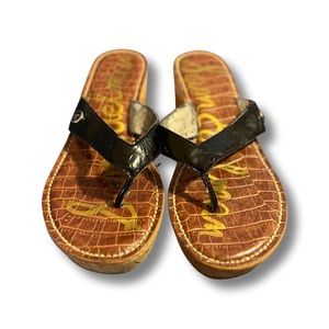 Sam Edelman Women’s Cork Wedges with Black Patent Straps Sandals Shoes Size 6.5